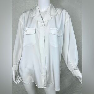 Cacharel Renown Made in Japan Polyester VTG Ivory Tailored Blouse Shirt